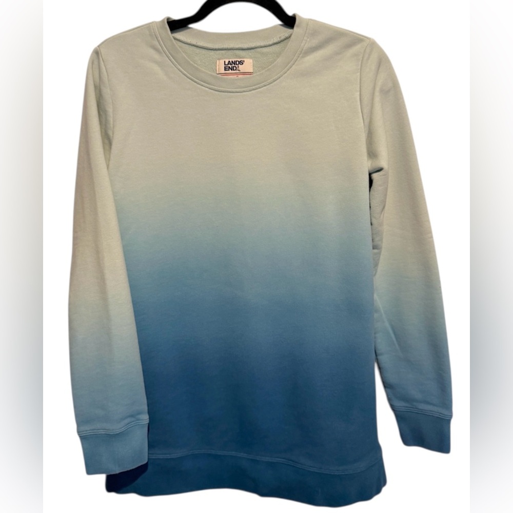 LANDS' END $55 Serious Sweats Multi-Color Ombré Blue Crewneck Sweatshirt XS 2 4